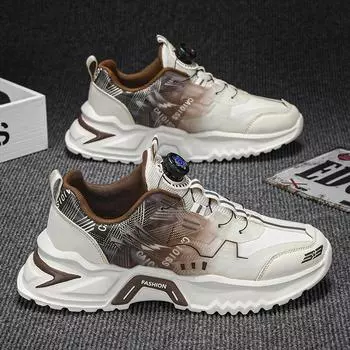 Весна 2025 года, новые универсальные повседневные туфли на платформе для пап, кроссовки для бега, спортивная обувь для студентов, трендовая дышащая мужская обувь 36 бежевый