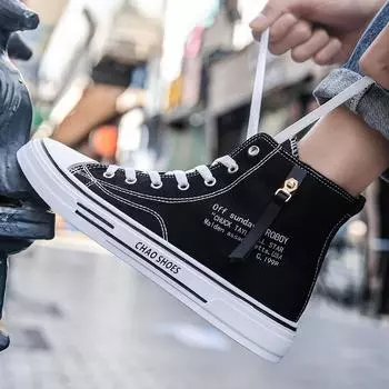 Весна 2025 года, новые высокие мужские парусиновые туфли в гонконгском стиле, корейская версия, модные одинарные туфли, модная мужская обувь, дышащая повседневная обувь 39 чёрный