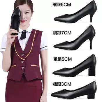 Весна 2025 года, новые женские туфли на высоком каблуке, тонкий каблук, универсальные, долго стоят, не устают ноги, мягкая подошва, черные рабочие туфли, толстый каблук, одинарные туфли 35