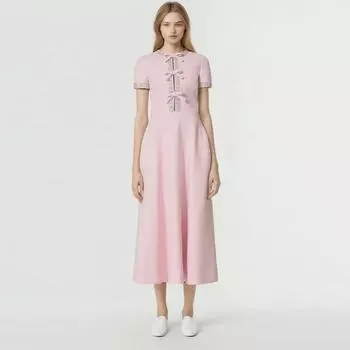 Весна 2025 года. Высококачественное платье с длинной юбкой, украшенное бриллиантами, бантом и высокой талией L розовый