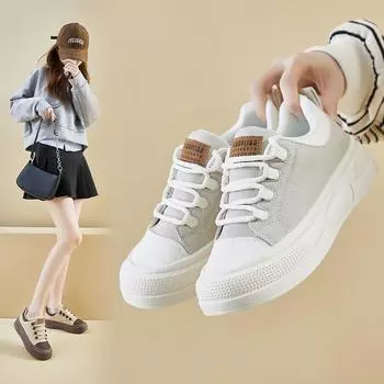 Весна 2025 корейские белые кроссовки на платформе для женщин - повседневный уличный стиль 40 серый