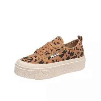 Весна 2025 Новая спортивная женская обувь Модная низкая платформа Повседневные кеды Замша Круглый носок Ремешок Балетки 35 цветной печати леопарда