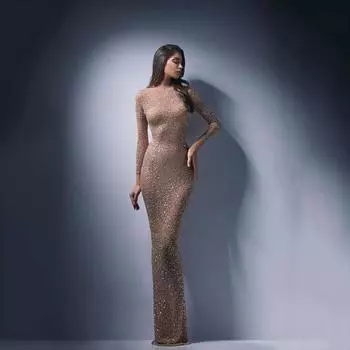 Весна 2025 Новое женское банкетное вечернее платье Женственное длинное платье-сетка с пайетками S