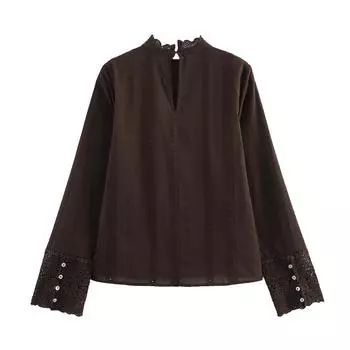 Весна 2025 Женская рубашка в европейском и американском стиле с вышивкой и перфорацией L