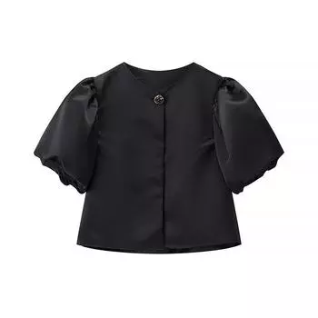 Весна 2025 Женский европейский и американский стиль Модный топ с рукавами-буфами Medium чёрный