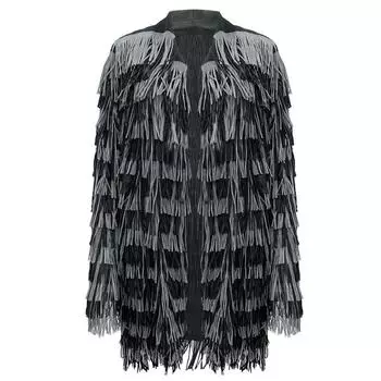 Весна 2025 Женский многослойный кардиган-пальто А-силуэта с кисточками и колорблоком, длинный рукав One Size