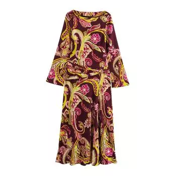 Весна 2025 Женское Европейское и Американское Модное Платье Миди с Принтом и Длинным Рукавом Extra Small