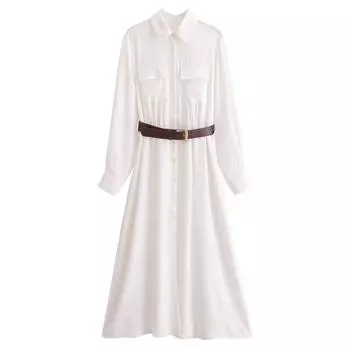 Весна 2025 Женское платье миди из крепа на шнуровке в европейско-американском стиле Medium белый