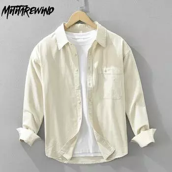 Весна и лето 100 хлопок с длинным рукавом мужская рубашка повседневный универсальный топ однотонный цвет рубашка на пуговицах с карманом простой стиль мужская одежда M белый