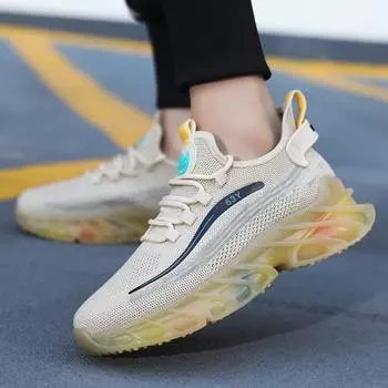 Весна и лето 2024 года, новые мужские кроссовки большого размера в корейском стиле, модные и дышащие кроссовки для спорта и отдыха, мужские летающие плетеные кроссовки 40 чёрный