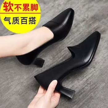 Весна и лето 2024 года, новые туфли на среднем каблуке, женские универсальные туфли из кожи на высоком каблуке, весенние туфли из мягкой кожи для мам, рабочая обувь 35