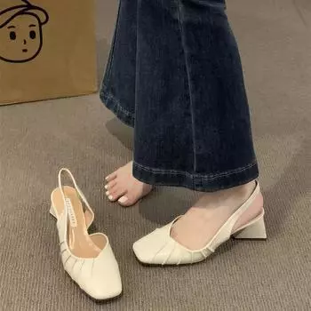 Весна и лето 2024 года, новые туфли на высоком каблуке с сумкой сзади, пустые босоножки, женская обувь, толстый каблук, легкий рот, французский нежный ветер, одиночные туфли, женская обувь 35 чёрный