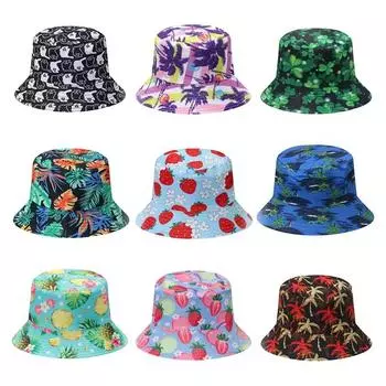 Весна и лето 2024 года, панамы с растительным принтом для мужчин и женщин, двухсторонние, для путешествий на открытом воздухе, универсальные, солнцезащитные, панамы 56-58cm