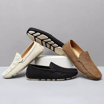 Весна и лето 2025 г. Новые кожаные полые дышащие туфли Doudou большого размера, удобные и повседневные универсальные мужские туфли 38 бежевый