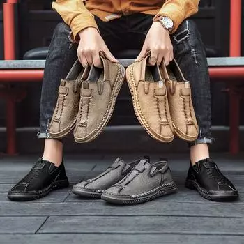 Весна и лето 2025 г. Новые мужские повседневные кожаные туфли большого размера ручной работы, мужская обувь из иностранной торговли, мужская обувь One 38 чёрный