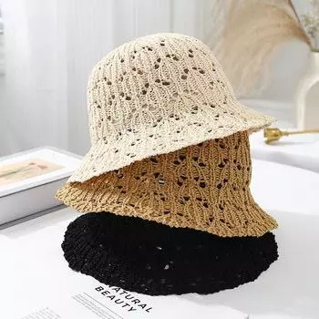 Весна и лето 2025 года, классическая простая шляпа-ведро, шляпа для мытья посуды, полая дышащая шляпа от солнца, шляпа-ведро, пляжная шляпа M56-58cm чёрный