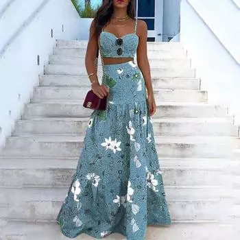 Весна и лето 2025 года, новая юбка из двух частей с принтом и подтяжками на запахе S жёлтый