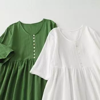 Весна и лето 2025 года, новое платье из хлопка и льна, тонкое, свободное и красивое, повседневное льняное платье средней и длинной длины M белый