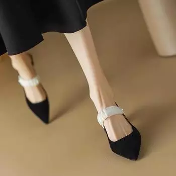 Весна и лето 2025 года, новые черные женские туфли на высоком каблуке с неглубоким носком, простые, с острым толстым задником и нескользящей подошвой, одинарные туфли 34 чёрный