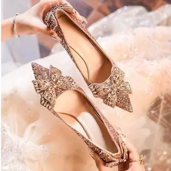 Весна и лето 2025 года, новые туфли с бантом и кристаллами на высоком каблуке, женские туфли цвета шампанского, свадебные туфли, свадебное платье 34