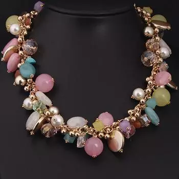 Весна и лето 5-цветное хрустальное многослойное короткое ожерелье на ключицу, модные женские преувеличенные украшения светло-синий