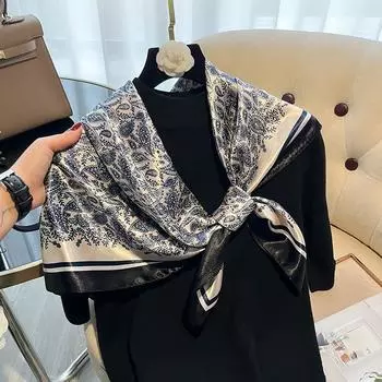 Весна и лето 90-атласный набивной маленький кешью орех щедрый шелковый шарф, модный женский шарф 90*90cm хаки