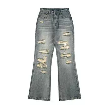 Весна и Лето Американский Стиль Рваные Джинсы Мужские Свободные Брюки Микро-клеш S