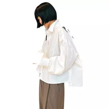 Весна и лето Белая рубашка с рукавами «летучая мышь» Женская нестандартная рубашка с длинными рукавами Корейская версия Свободная S белый