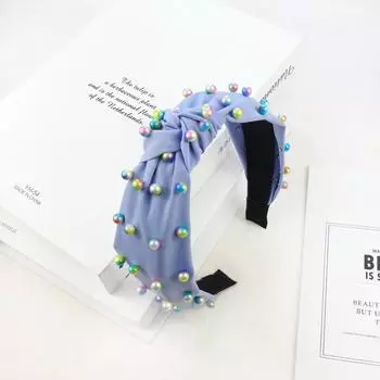 Весна и лето цветной жемчужный узел давление повязка на голову мода уличный снимок широкий край девушка тренд повязка на голову