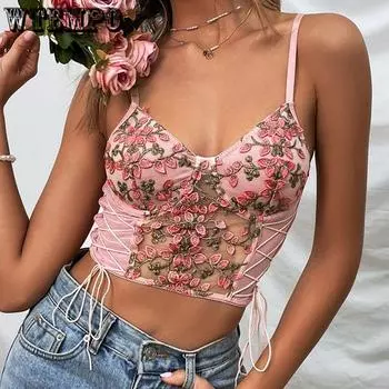 Весна и лето Европа и Америка кружевная вышивка сладкий и пряный сексуальный жилет на бретельках S белый