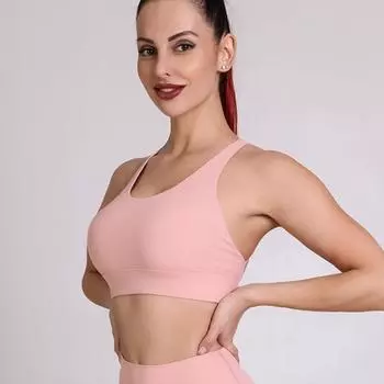 Весна и лето, европейский и американский новый крест-красота, обнаженное йога-текст, двустороннее спортивное нижнее белье в сборе с высокими бомбами S розовый