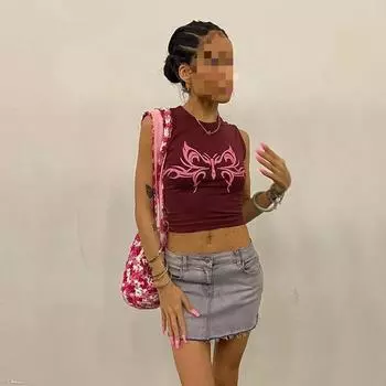 Весна и лето Европейский и Американский повседневный женский безрукавный топ с принтом Готический жилет Y2K S бордовый