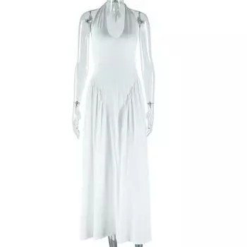 Весна и лето Европейский и Американский стиль, сексуальная и модная женская одежда, однотонное платье с открытыми плечами, платье-пуловер без рукавов L белый