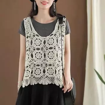 Весна и лето хлопковый алый жилет женский летний новый свободный ретро литературный однотонный жилет без рукавов топ One size чёрный