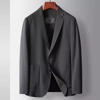 Весна и лето Легкий роскошный деловой пиджак для людей среднего возраста и молодежи в стиле «запад», однотонный, не требующий глажки, из микроэластичного материала 170 серый