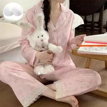 Весна и лето Мисс. Пижамный комплект из хлопка в деревенском стиле с облаками для девочек с подушками, милый студенческий пижамный комплект M