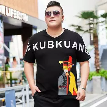 Весна и лето, мужская футболка очень большого размера с короткими рукавами, дынная рубашка с воротником Fat Man, хлопковая футболка большого размера, спортивная рубашка Young Fat Man 195 2XL чёрный