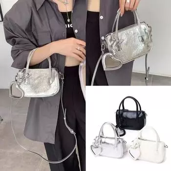 Весна и лето Нишевый дизайн Маленькая квадратная сумка Женская кожаная сумка через плечо Маленькая сумка-багет чёрный