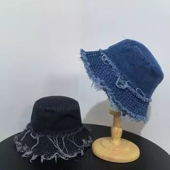 Весна и лето новая джинсовая шляпа-тазик оптом старая грубая шляпа с короткими полями простая солнцезащитная шляпа для пары M56-58cm темно-синий