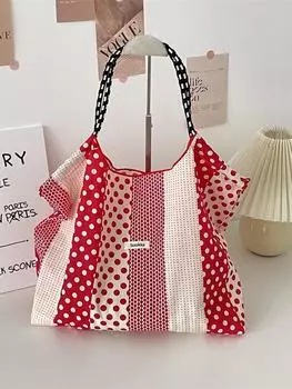 Весна и лето новая французская сумка через плечо в горошек большая вместительная холщовая сумка тонкая студенческая тканевая сумка портативная сумка через плечо