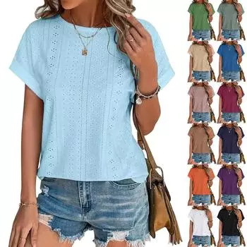 Весна и лето Новая однотонная футболка с круглым вырезом и короткими рукавами S белый