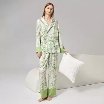 Весна и лето, новая пижама из ледяного шелка для женщин, летний домашний меховой костюм из ледяного шелка, простая классная летняя пижама M