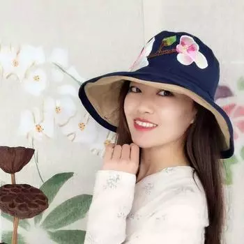 Весна и лето Новая шляпа с большими полями в виде листьев лотоса Пляжная шляпа с вышивкой Кепка с защитой от ультрафиолета красный