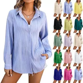 Весна и лето, новая, свободная модная рубашка с волнистой текстурой для женщин S чёрный