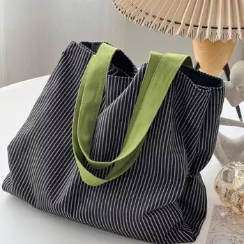 Весна и лето, новая тканевая сумка, тканевая сумка на одно плечо, полосатая женская сумка, универсальная черно-белая ручная холщовая сумка