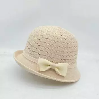 Весна и Лето Новая Вязаная Шляпа Детская Уличная Дорожная Шляпа-Ведро Модный и Элегантный Темперамент Гофрированный Бант Топ Шляпа Тренд single code бежевый