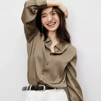 Весна и лето Новая женская атласная рубашка с длинным рукавом элегантная S белый