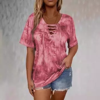 Весна и лето Новая женская футболка с короткими рукавами и принтом в виде веревки, повседневная и модная S серый