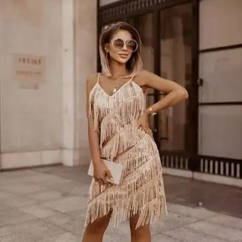Весна и лето новая женская одежда новая безрукавка юбка на подтяжках платье с бахромой юбка средней длины S золотой
