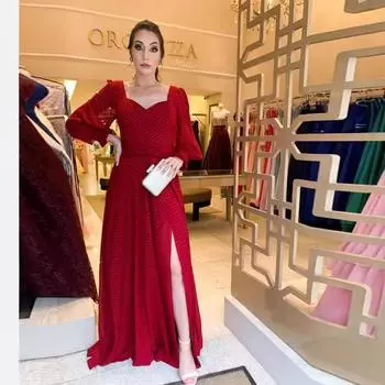 Весна и лето новая женская одежда сексуальное V-образный вырез разрезы по низу длинное платье платье с длинными рукавами S белый